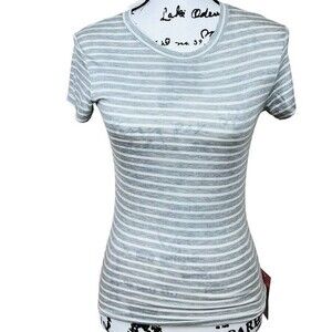 Haley & June gray  stripes tee women short sleeve crew neck top size M